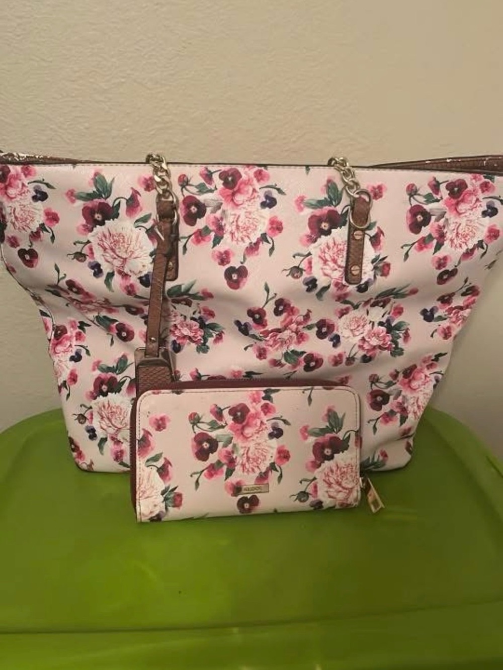 Aldo Pink Floral Tote with Matching Wallet